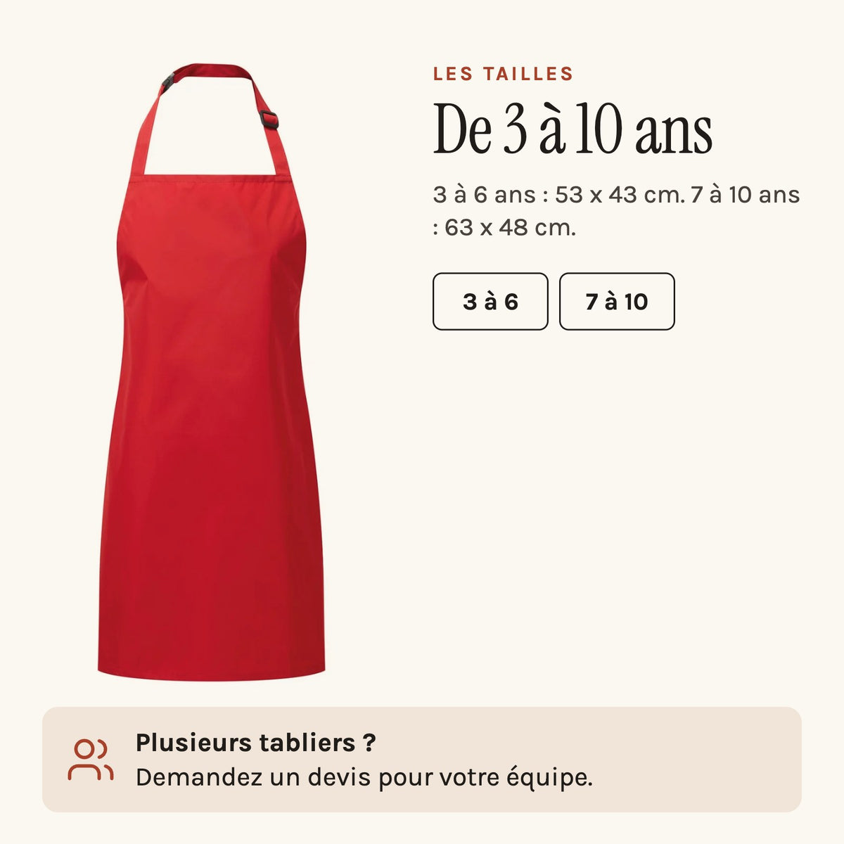 Tablier rouge pour la maternelle, les deux tailles