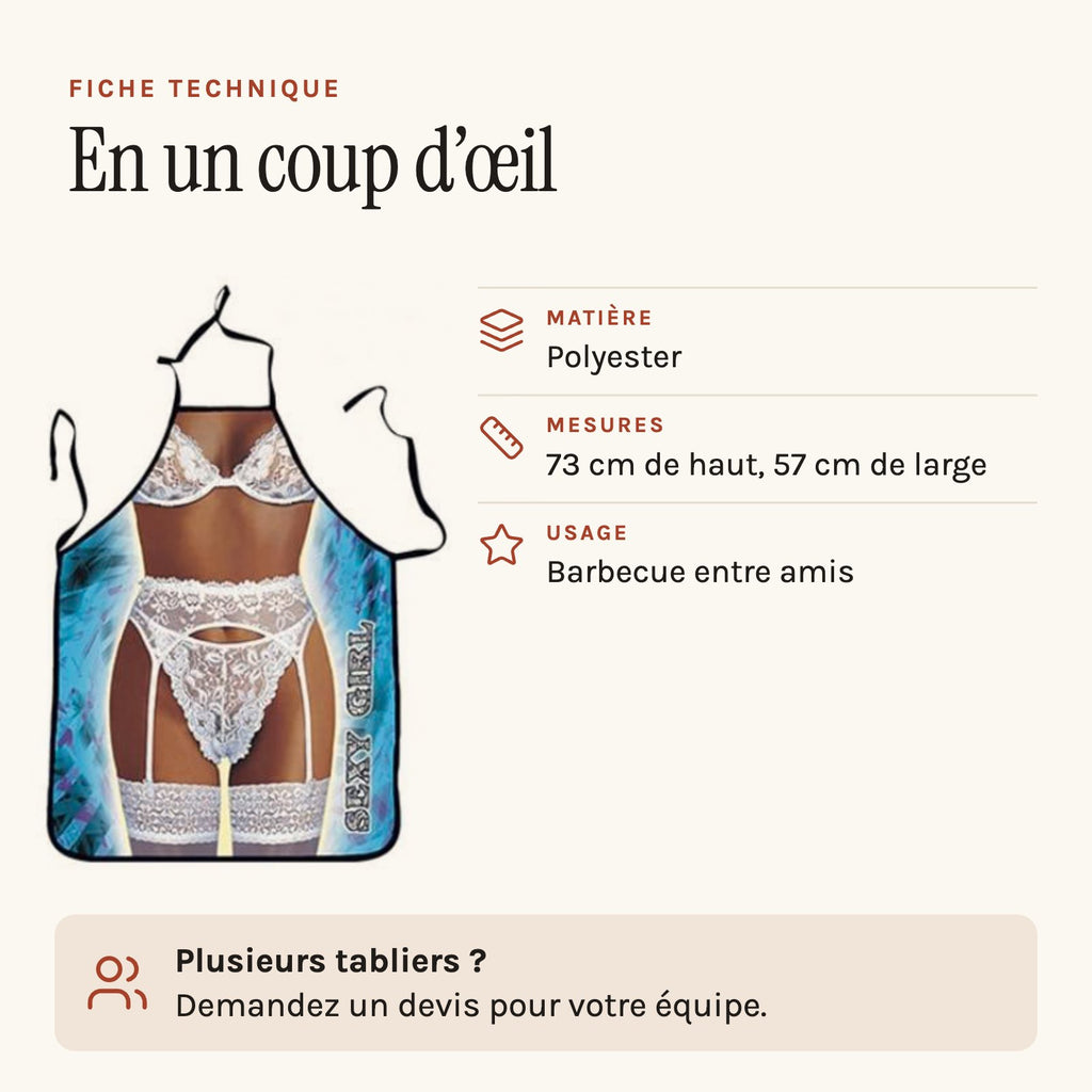 Tablier Sexy Girl, fiche technique