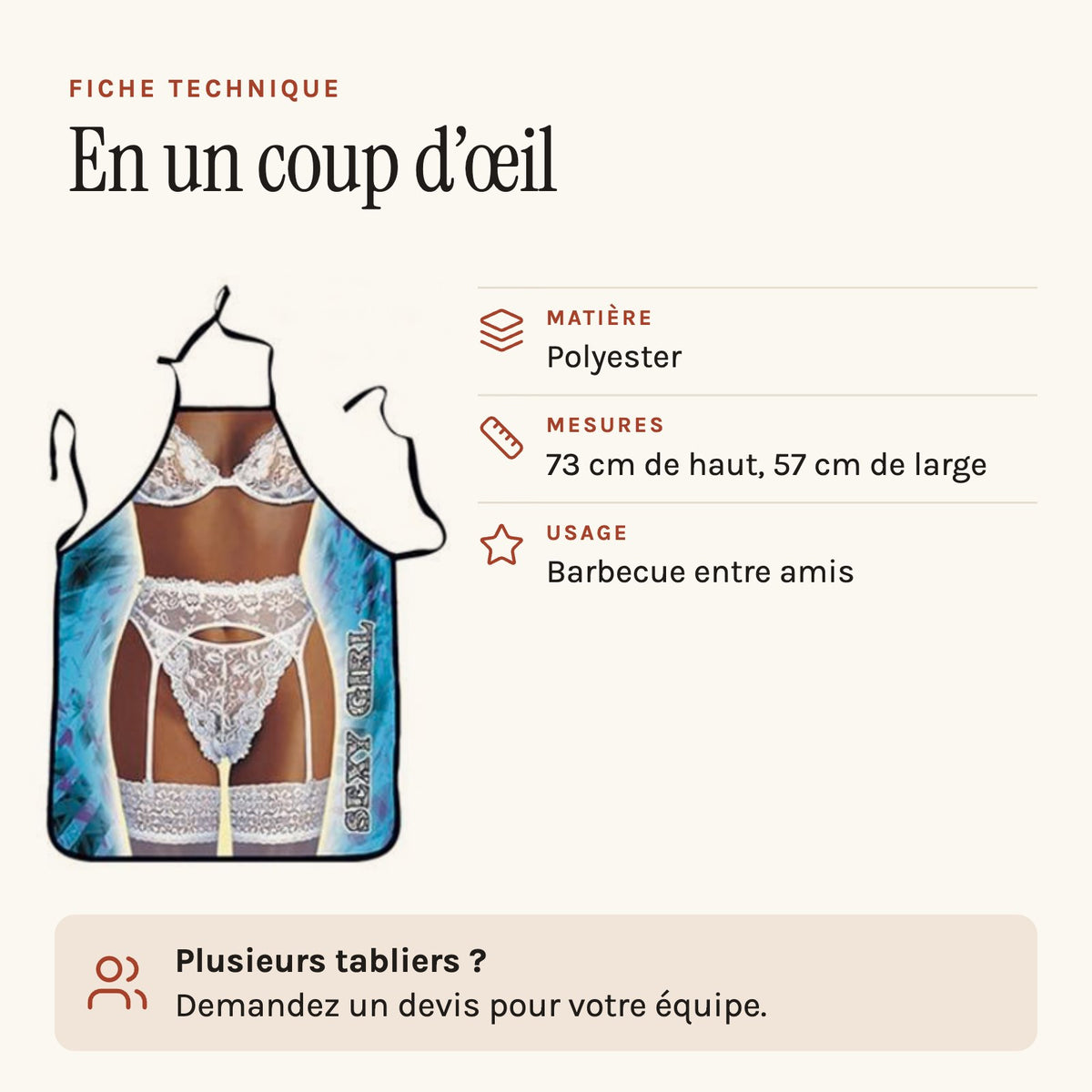Tablier Sexy Girl, fiche technique