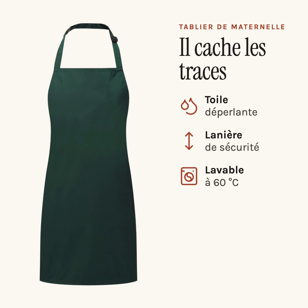 Tablier vert pour la maternelle, vert bouteille