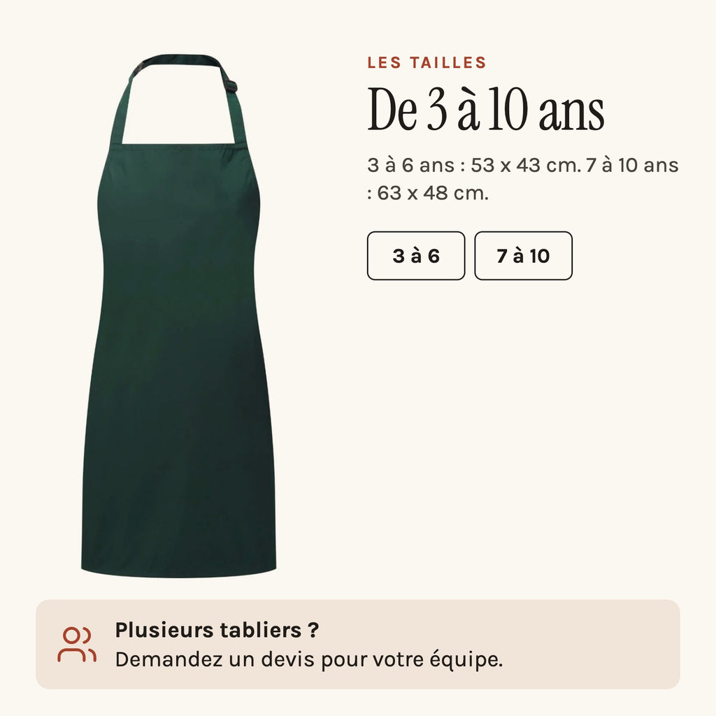 Tablier vert pour la maternelle, les deux tailles
