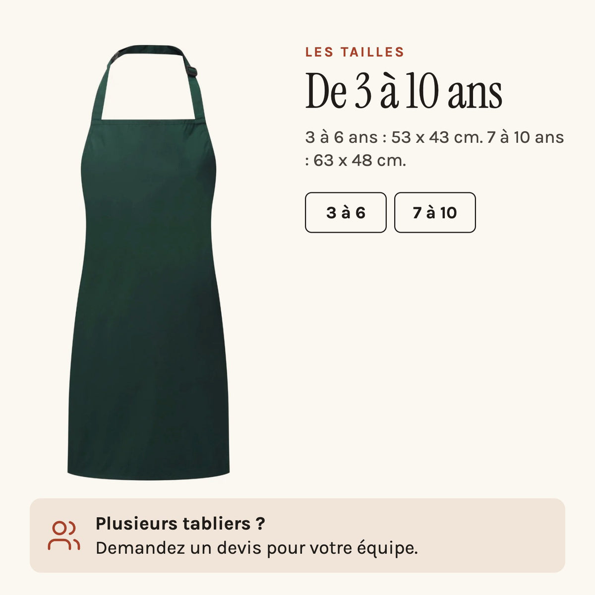 Tablier vert pour la maternelle, les deux tailles