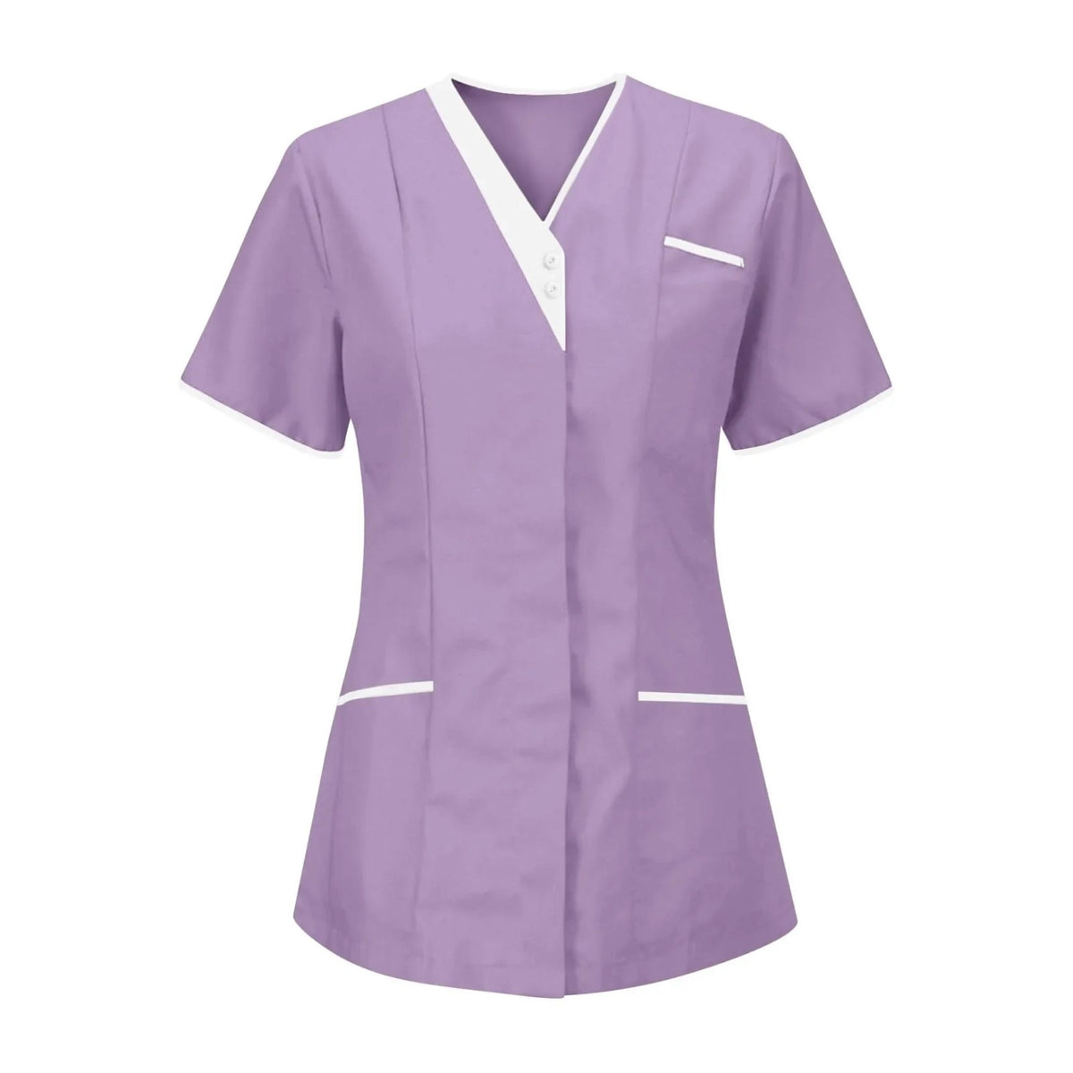 Tunique infirmière col V à liseré blanc, en dix-sept teintes, lilas, de face