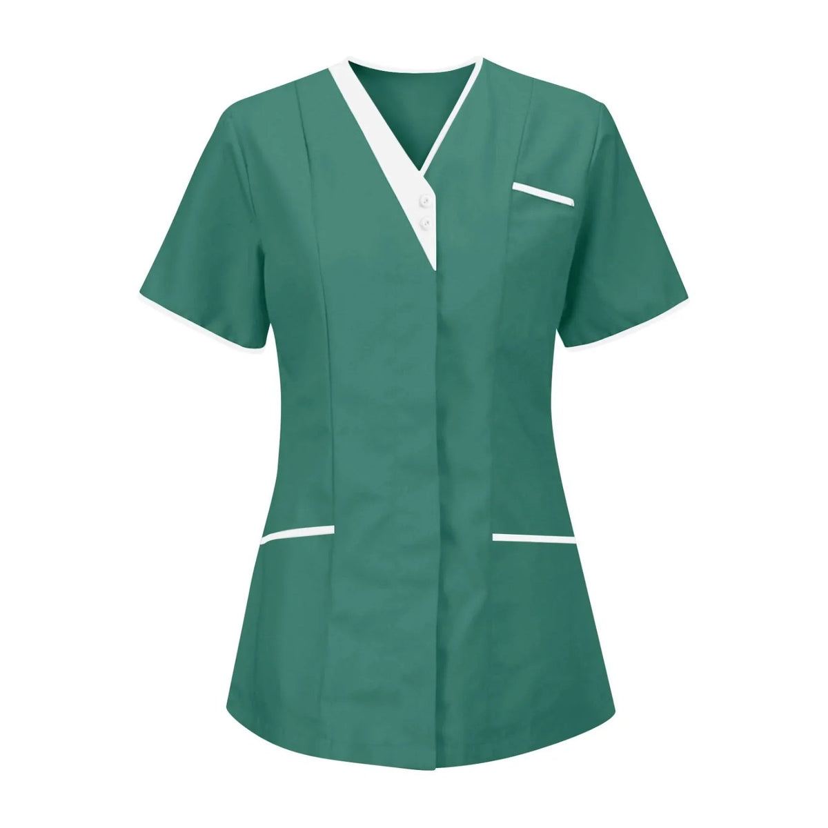 Tunique infirmière col V à liseré blanc, en dix-sept teintes, vert clair, de face