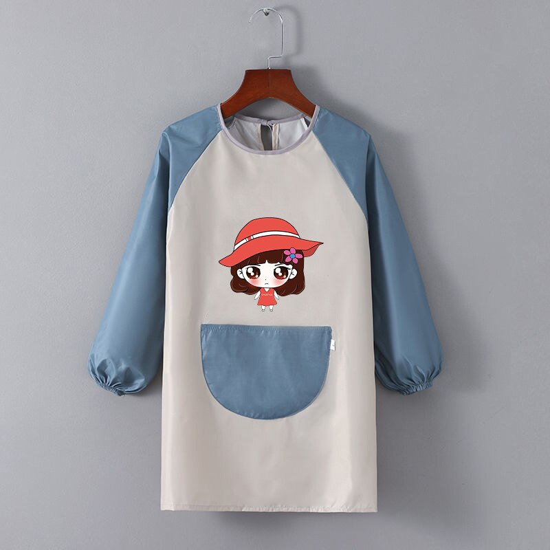 Tablier Ecole Fille Gris & Bleu