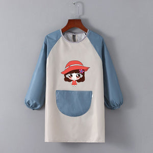 Tablier Ecole Fille Gris & Bleu