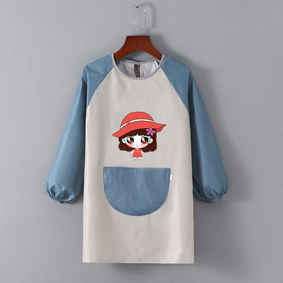 Tablier Ecole Fille Gris & Bleu