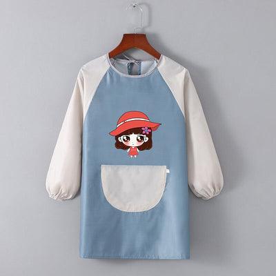 Tablier Ecole Fille Bleu & Gris