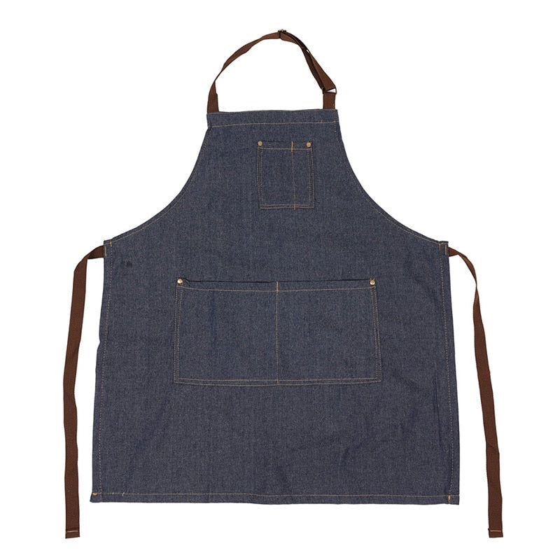 Bronta Mill - Tablier En Jean Délavé 100% Coton Avec Poches, Unisexe, Style Chef Ou Artisanat Résistant