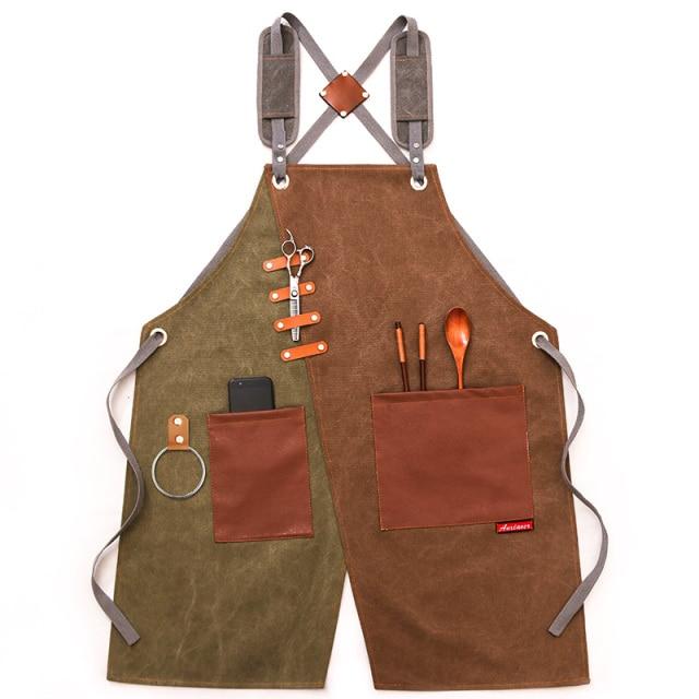 Tablier Professionnel de Cuisine Kaki et Marron